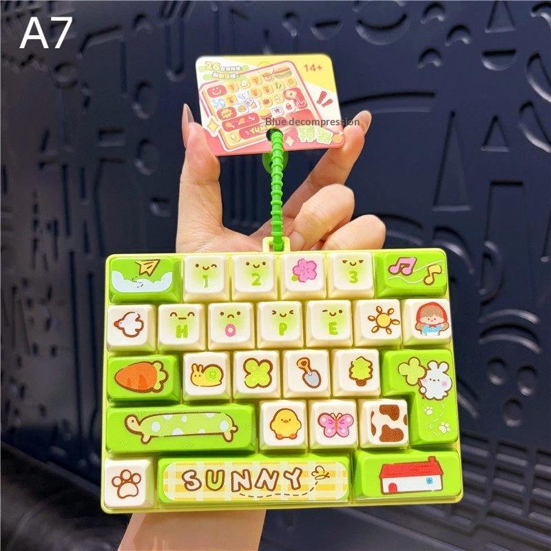 Simulation Keyboard Stress Relief Fidget Keychain 26 Grids Cute Animal Diary Pattern for Kids Party Bag Filler Small Gift