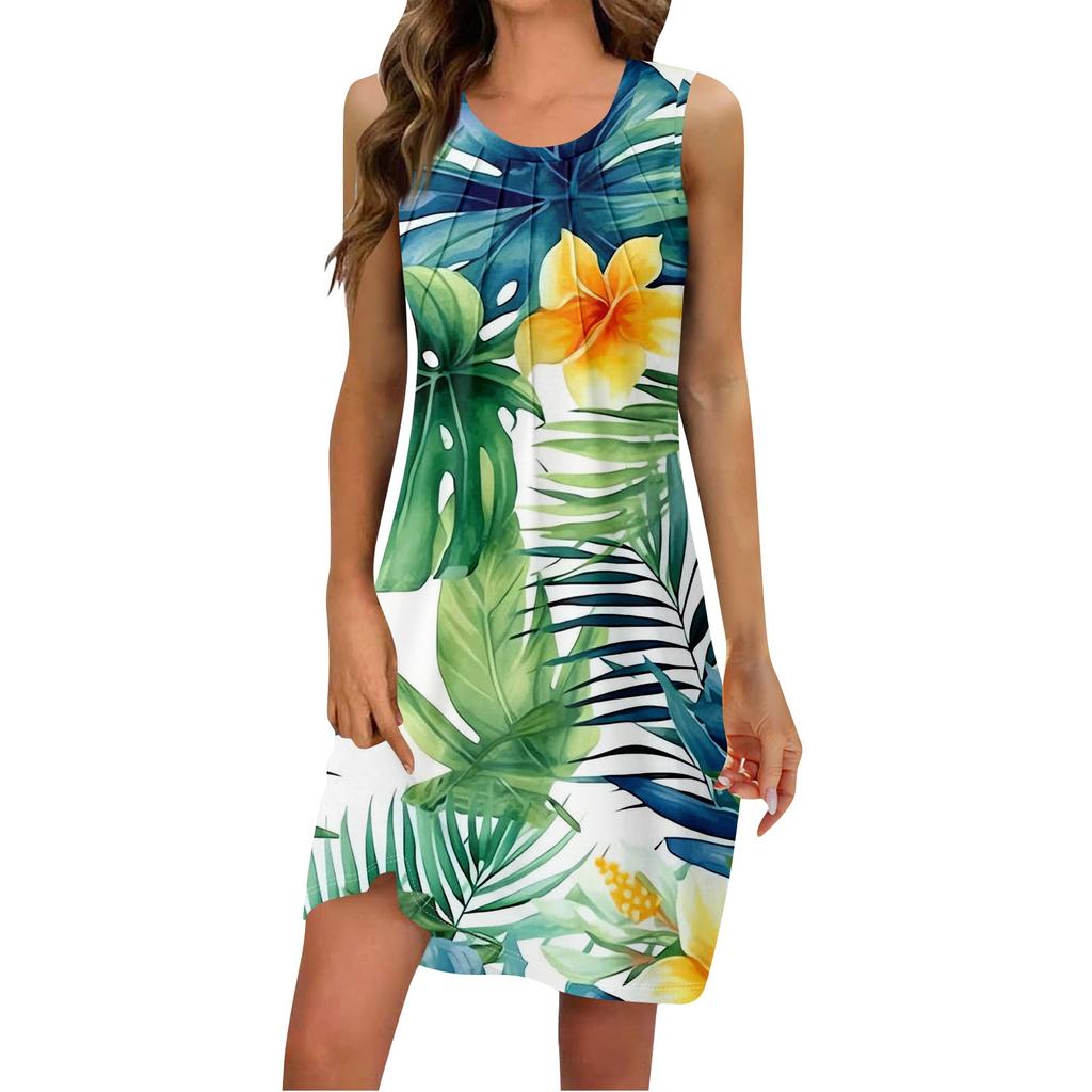 Women's Summer Casual U Neck Printed Sleeveless Dresses