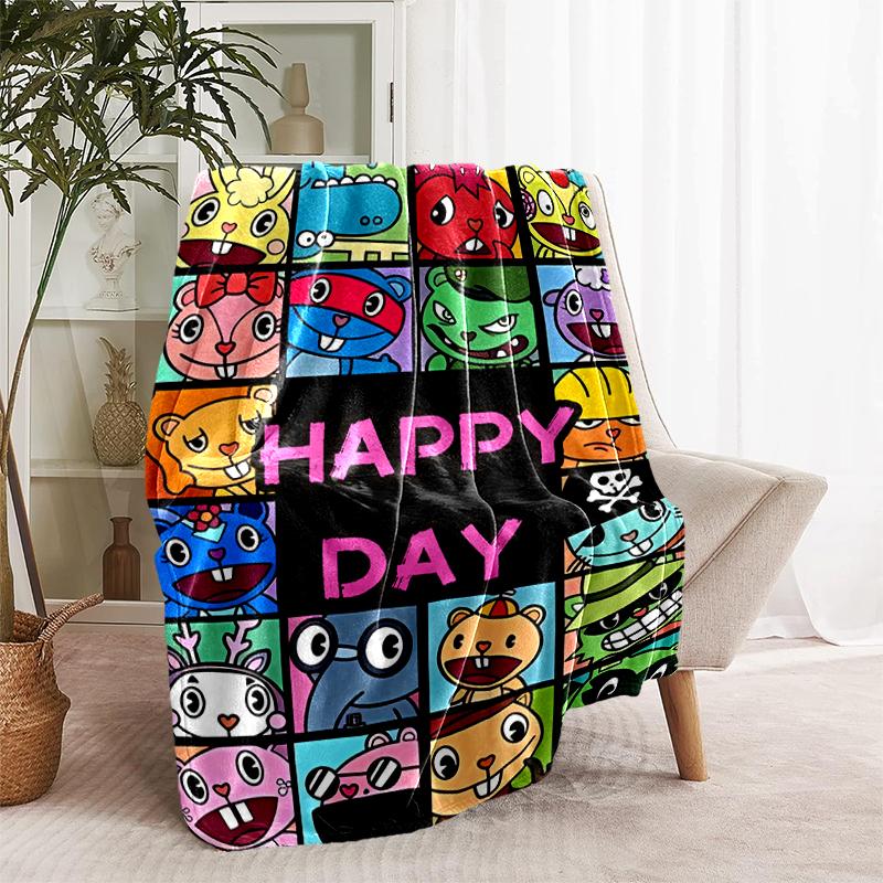 1pc Blanket Happy Tree Friends2 Print Design, Lightweight Blanket for Sofa, Bed- Soft &Warm, Gift for All Seasons like Christmas, Halloween