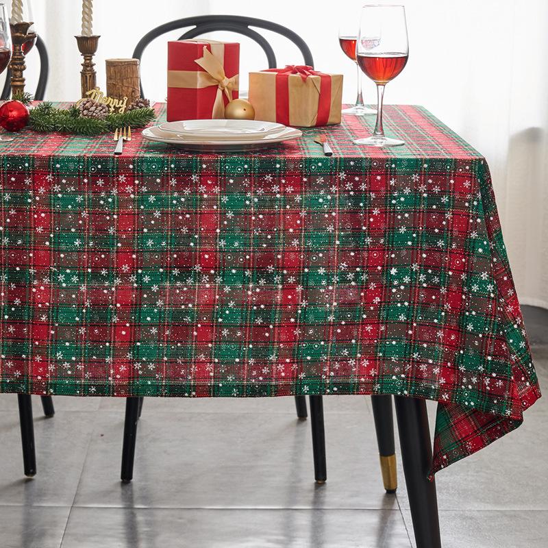 

Christmas Table Runner Green Plaid Snowflake Decor Dining Table Cover Holiday Tablecloth 60cm*60cm