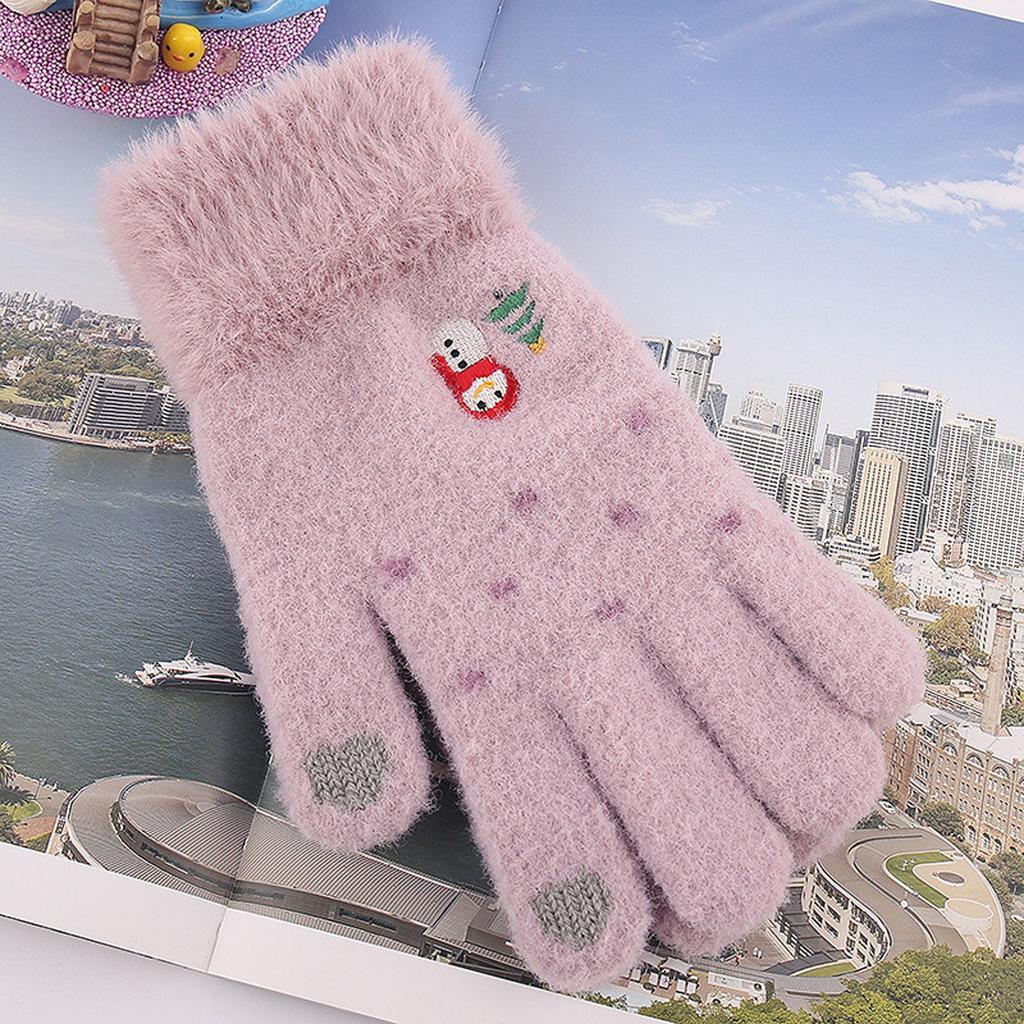 Winter Women Adult Plus Velvet Thickening Cute Cartoon Point Finger Gloves