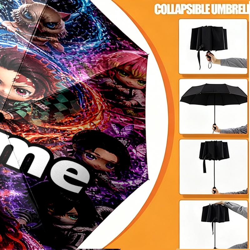 Custom Name Personalized Demon Slayer Print Umbrella, Auto Open Close, 8‑Rib Sturdy Frame, Commute Camping Hiking Use, Birthday Gift