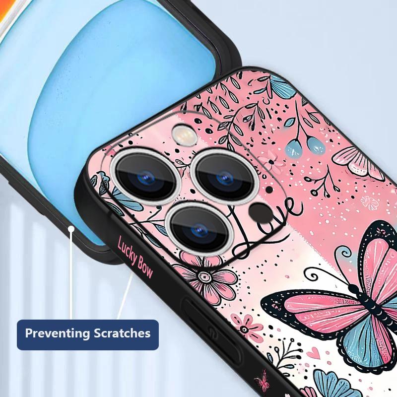 For iPhone 17 Pro Max Case Blue Pink Butterfly Floral Pattern TPU Silicone Soft Cover For iPhone 16 Pro Max 15 14 13 12 11 16E Air