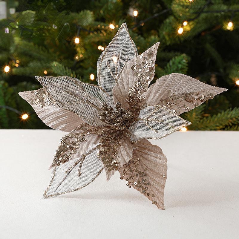 

Блестящие рождественские цветы, елочные украшения, домашние искусственные цветы, рождественские украшения, новогодние украшения