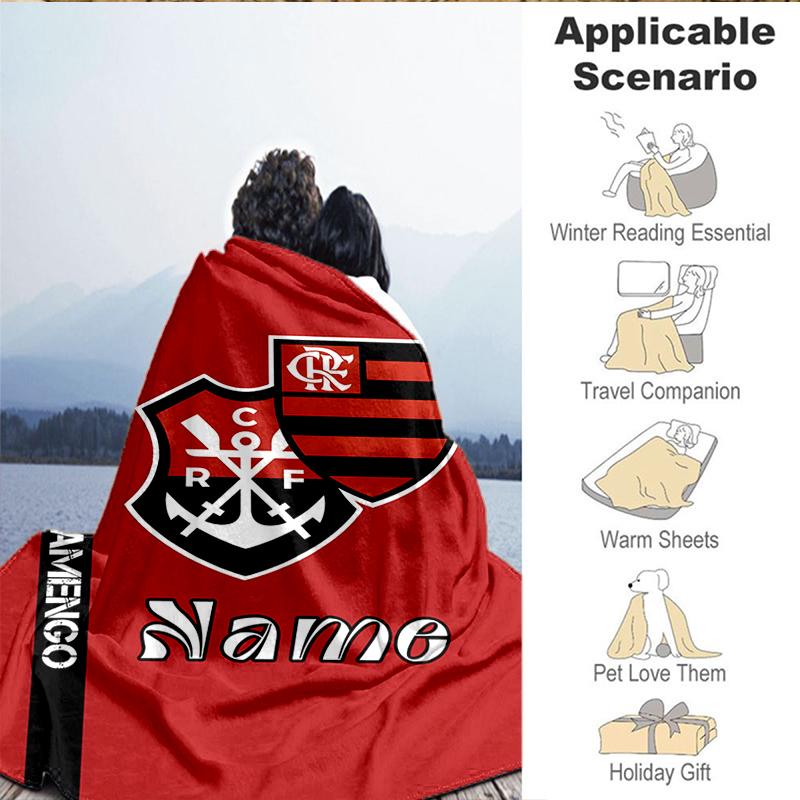 Custom Name Black Crest Flamengo Blanket Lightweight Ideal Bedding Blanket Perfect for Travel, Camping, Living Rooms, Sofas, Christmas gift