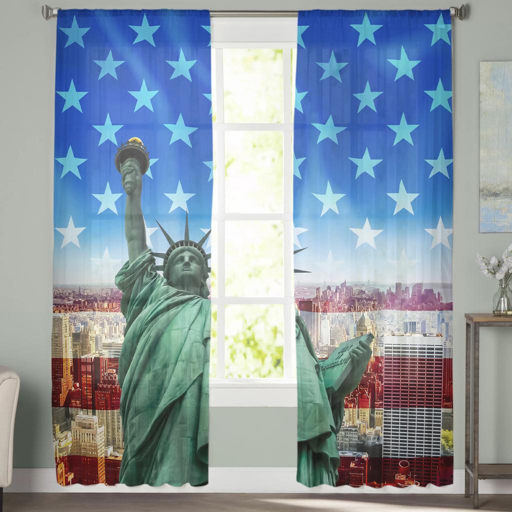 Americká vlajka Liberty Júl Deň nezávislosti Tylové priehľadné závesy do obývacej izby Spálňová dekorácia Voálové závesy z organzy