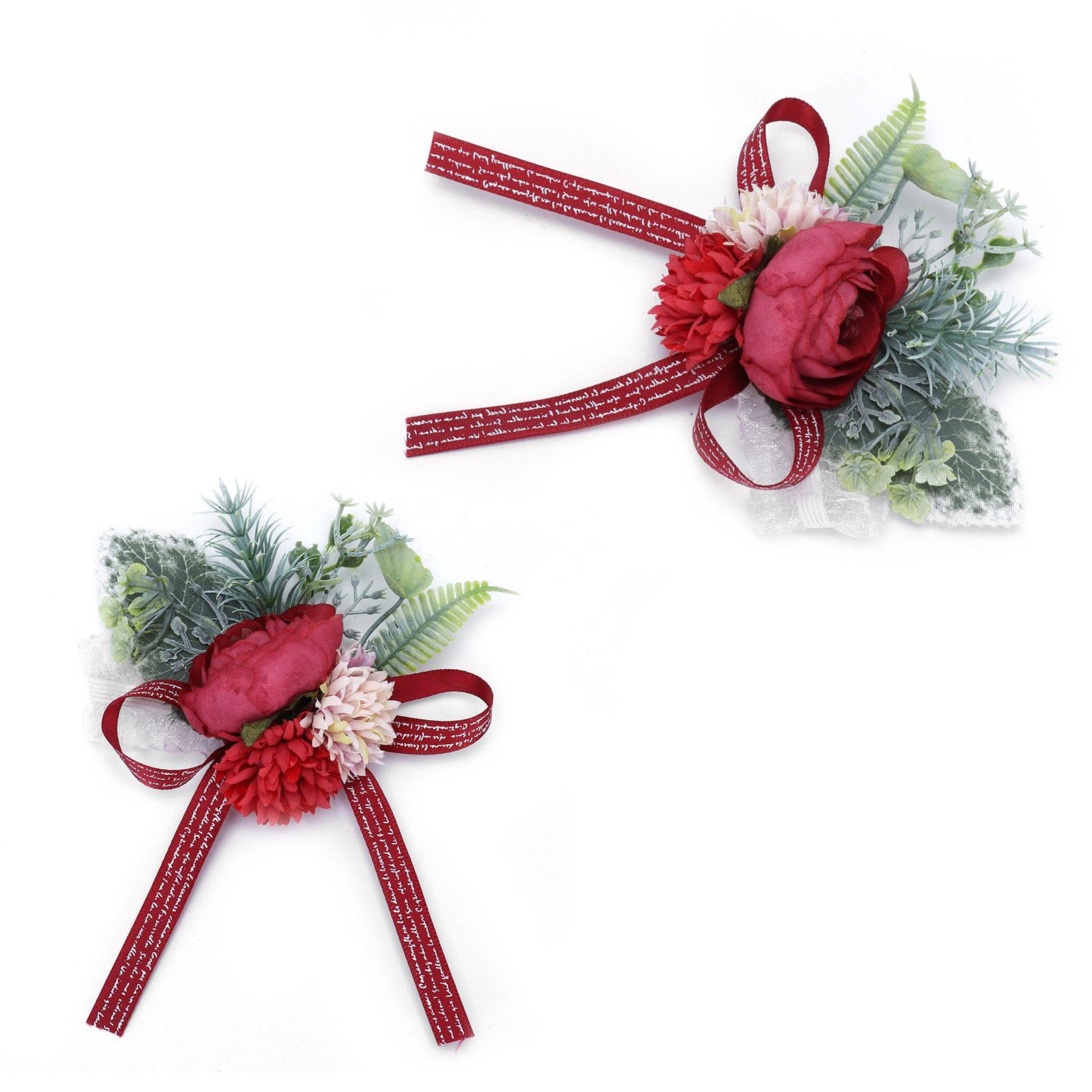 2Pcs Wedding Bridal Corsage Bridesmaid Wrist Flower for Wedding Party Anniversary