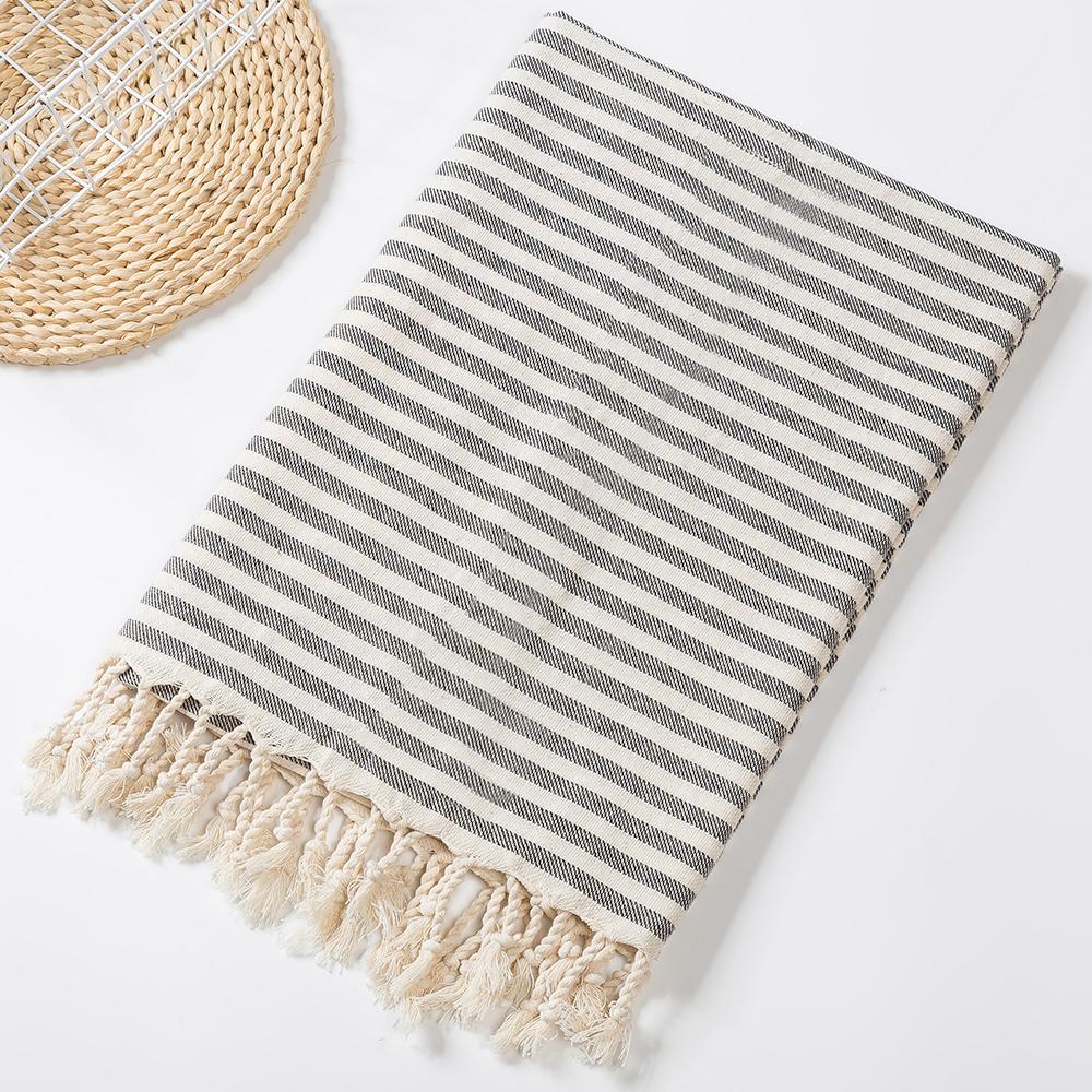 Customized 100% Cotton Hamam Beach Towel Striped Turkish Tassel Printed Adult Sports Logo Bath Swim Travel Quick-Dry All-Season