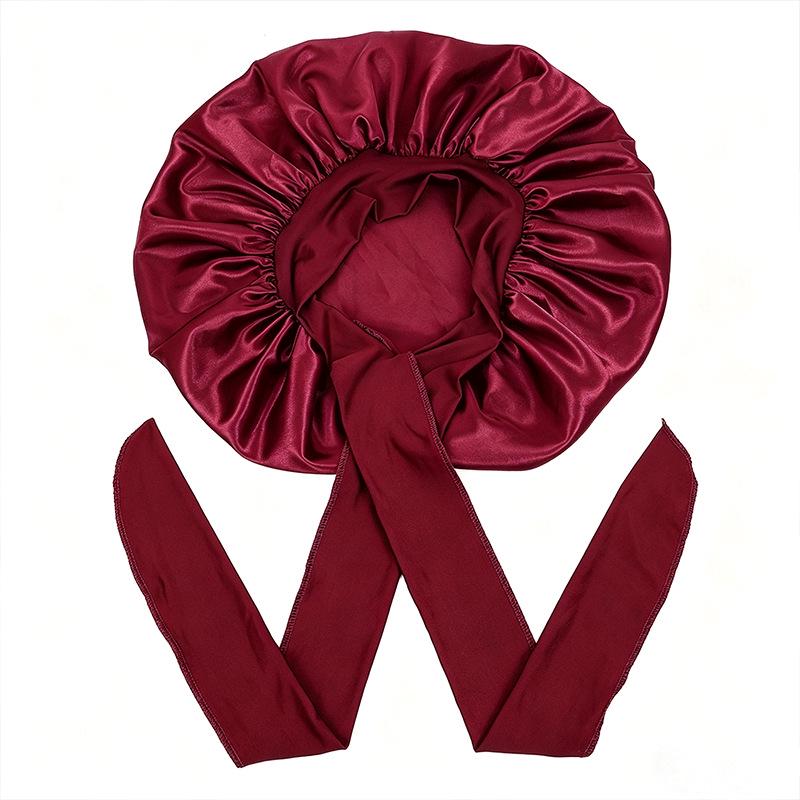 Women's Satin Sleep Cap with Elastic Ribbon - Large Hair Protection Cap for Home Use
