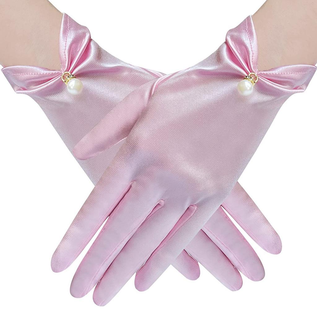 Satins Gloves Evening Gown Gloves with Pearls Decors Wedding Bride Gloves for Formal Occasion Stage Props Hand Gloves