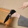 Fashion Elegant Wedge Heel Mary Jane Shoes Women Sexy Pointed Toe Metal Buckle Strap Design Flats Comfortable Faux Suede Women Footwear