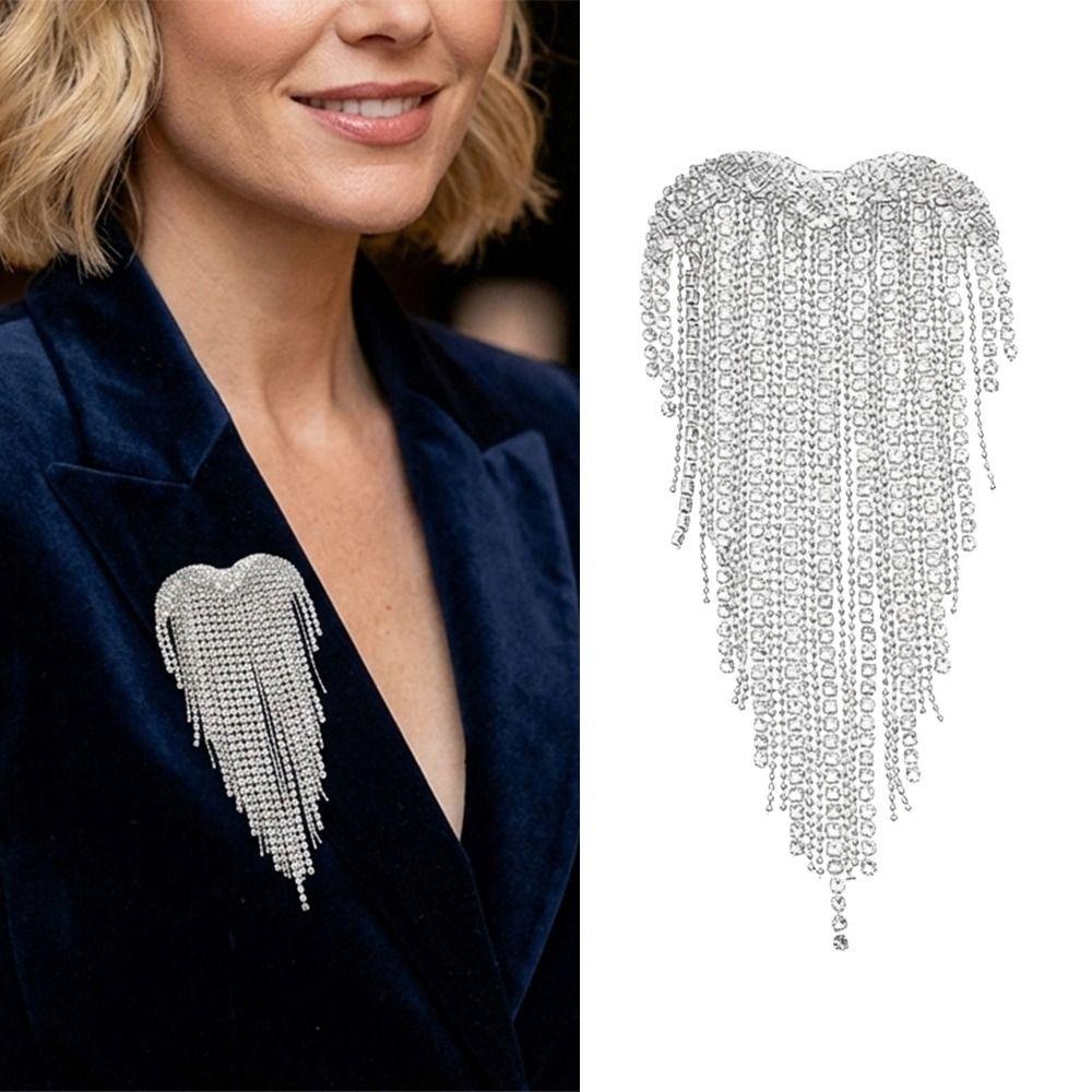 Rhinestone Tassel Brooch Heart Studded Diamond Brooch New Lapel Brooch