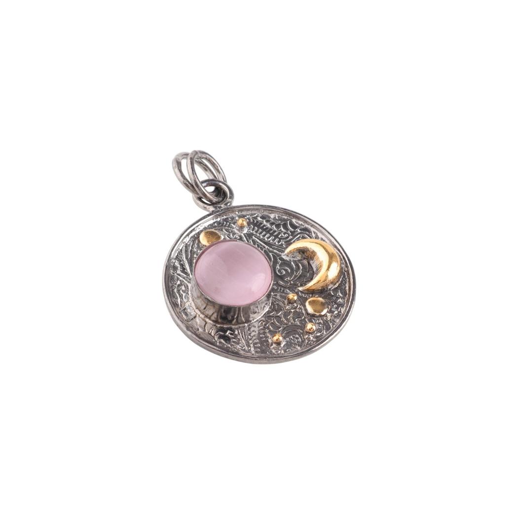 Pink Cat's Eye Gemstone 925 Sterling Silver Jewelry Handmade Women Pendant 1.30" PP-33-47