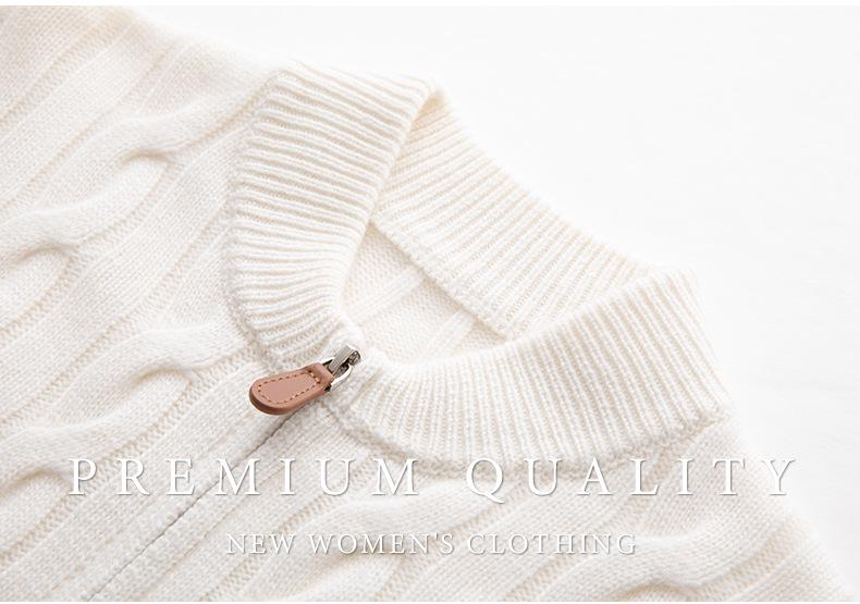 Women's Wool Double Zipper Cable Knit Cardigan - Autumn/Winter Fashion Coat