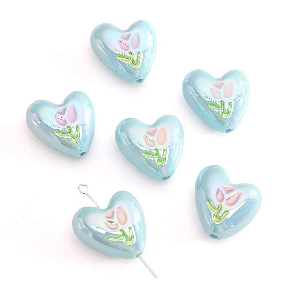 2pcs [20x19mm] Tulip Love Heart Beads Cream Peach Heart Acrylic Beads Mobile Phone Chain Backpack Ornaments DIY Accessories