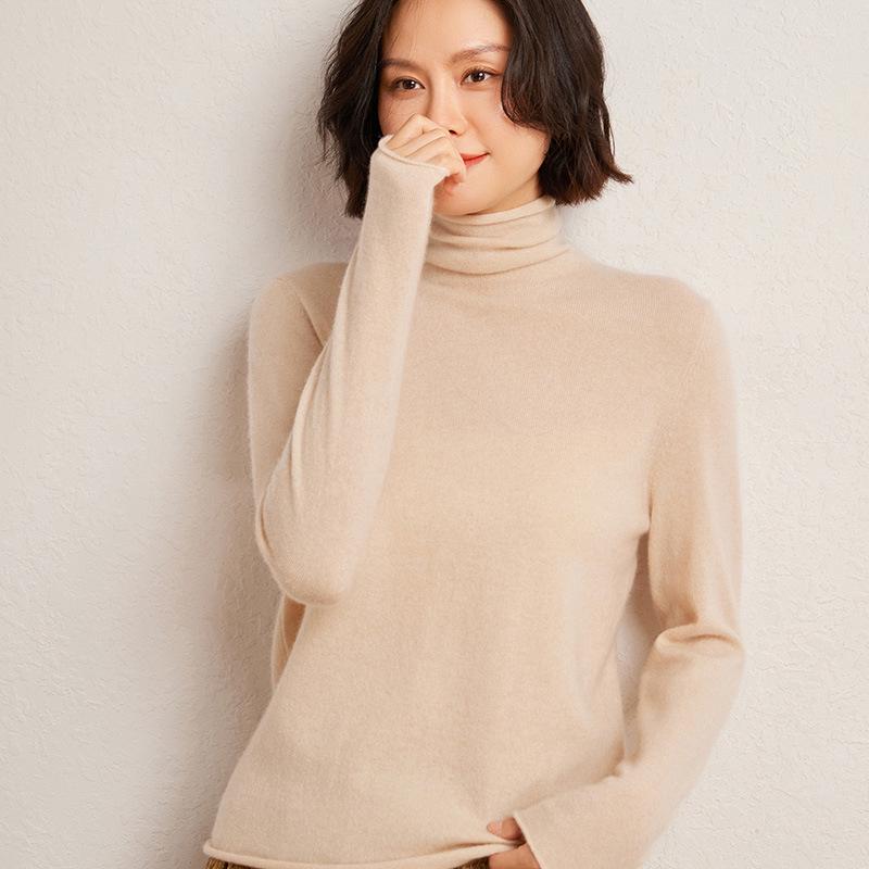 Women's High Neck Cashmere Sweater - Autumn/Winter, Comfortable, Loose, Versatile Knit Pullover.