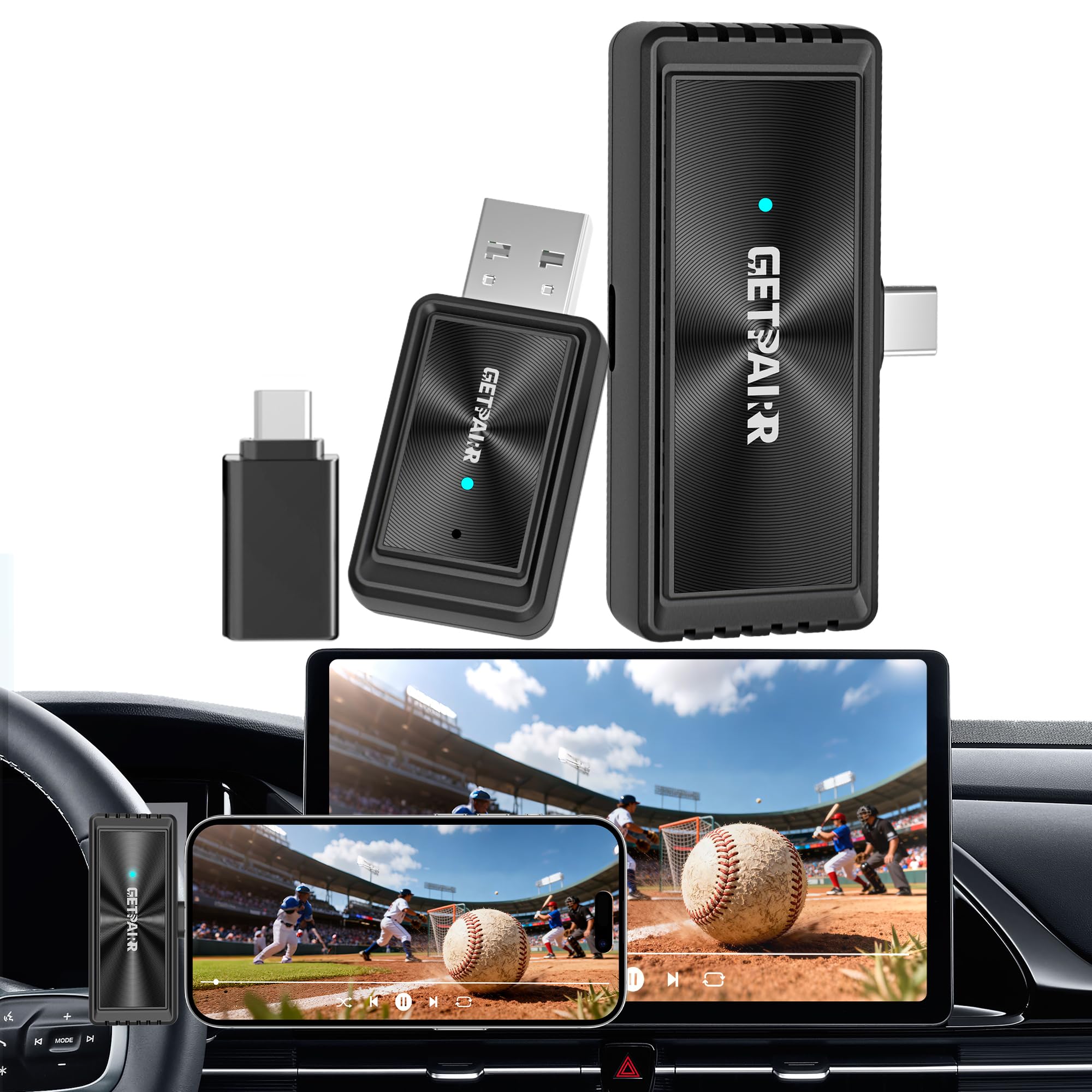 GetPairr Mirror Cast Wireless Mirroring Adapter Wired CarPlay Wireless Sending