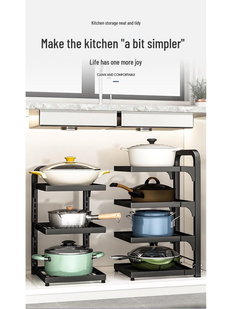 Multi-Layer Kitchen Pot and Cookware Storage Rack for Cabinets