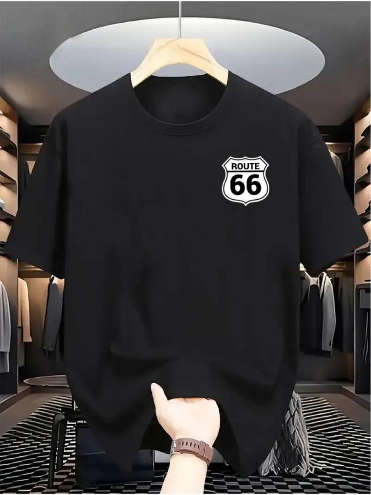 

Basic Men s Breathable Loose Fashion Route 66 Pattern Printed Street Casual Comfortable Round Neck Short Sleeved T-shirt Top S разноцветный