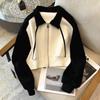 Casual Sweatshirt Cardigan Jacket Autumn Dress Women's Retro Fashion Age Reduction Contrast Long Sleeve Top Tide