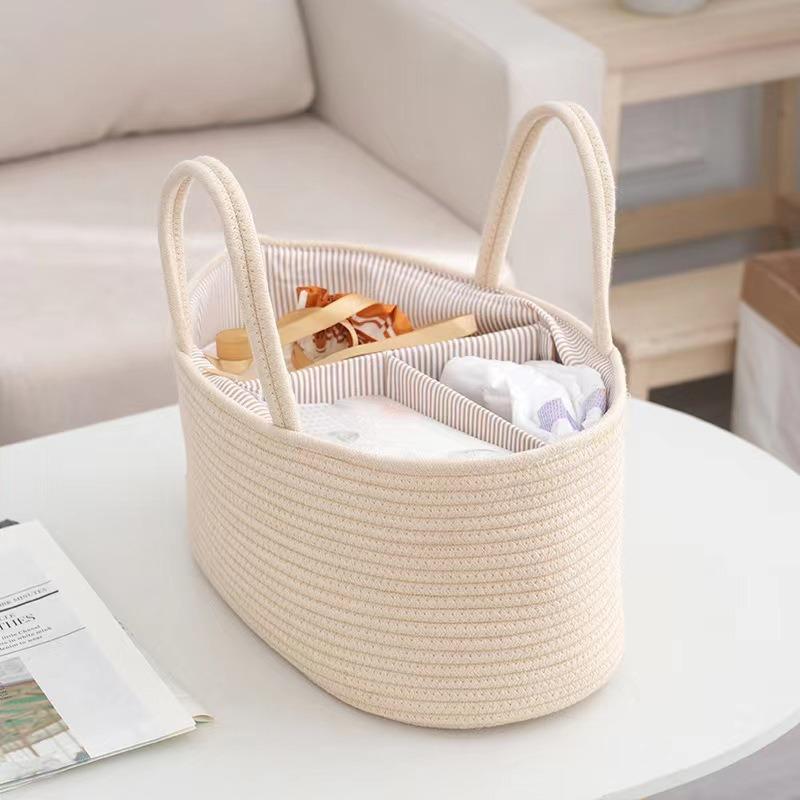 Baby Diaper Organizer Bag Woven Cotton Caddy Bag Multipurpose Bag Category Placement Basket