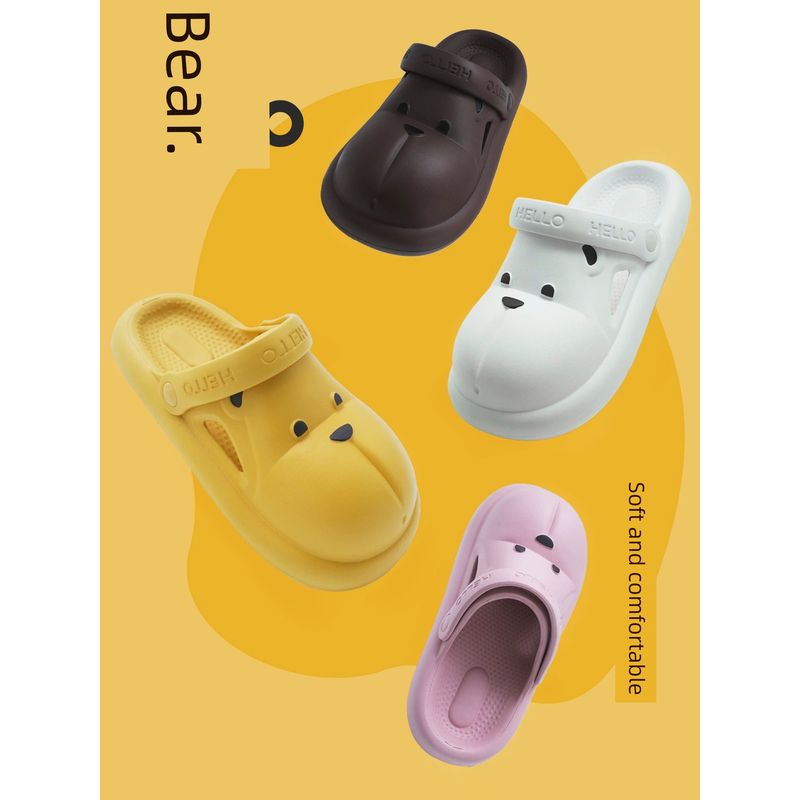 Cartoon Bear Couple Soft Bottom Closed Toe Hole Shoes New Style Poop Feeling Home Outdoor Wear Men and Women Parent-Child Sandals Summer