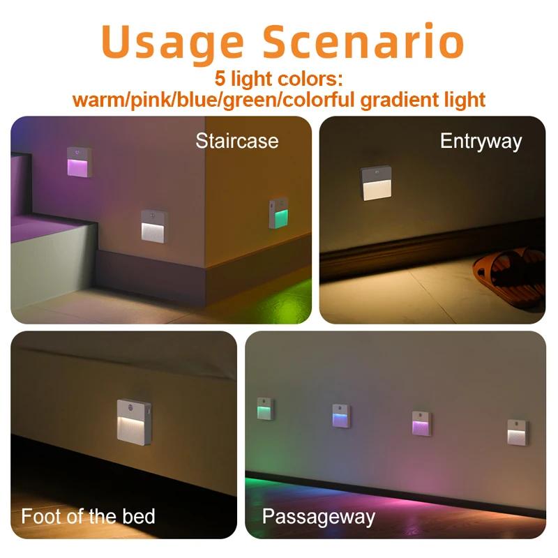 1 Pcs RGB Night Light LED Motion Sensor Color-Changing Lamp Indoor Decoration LED Illumination for Corridors Bedroom Lighting
