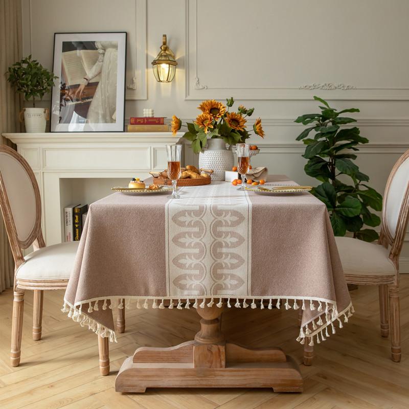Polyester Jacquard Geometric Corrugated Fringed Tablecloth Rectangular Coffee Table Dining Table Cloth Cover Towel