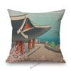 Kawase Hasui-Japanese Woodblock Pillow Case Ukiyo Mount Fuji Temple Beautiful Scenic Art Home Decorative Sofa Car Cushion Cover