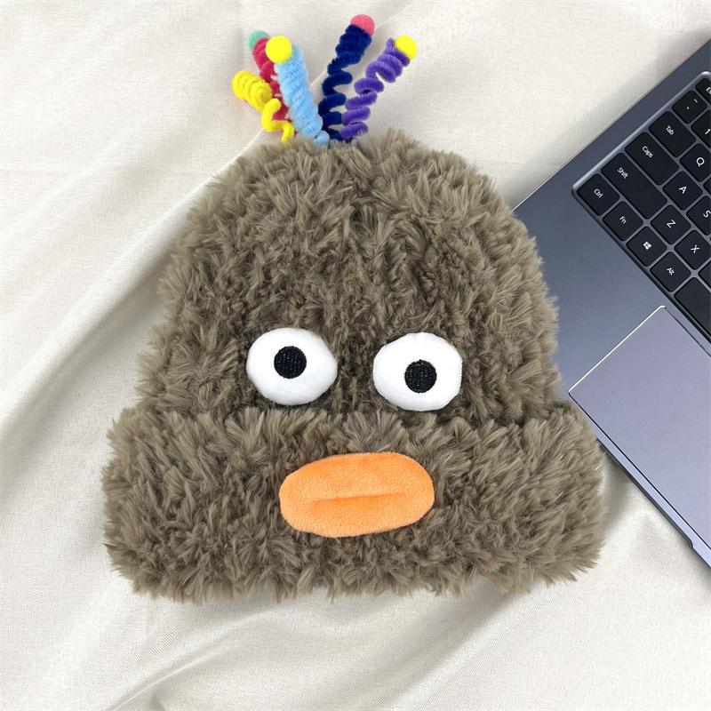 New Cute Funny Sausage Mouth Plush Hat Women's Versatile Big Head Circumference Warm Wool Ear Protection Knitted Hat