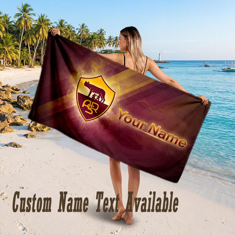AS Roma FC Design Beach Towel Custom Text Large Towel for Beach Vacation