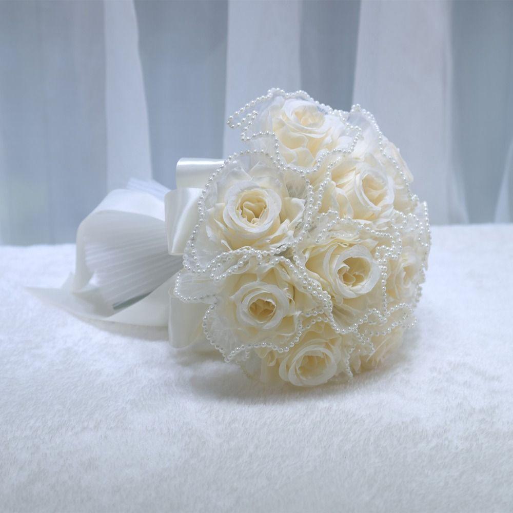 Pearl Wedding Bouquets Silk Flowers Bridal Bouquets Artificial Hand Bouquet  Ceremony Anniversary
