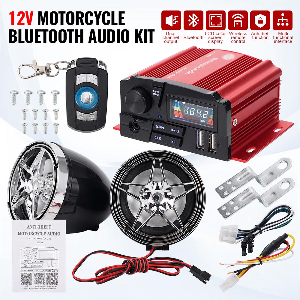 

12V 4x25W Motorcycle Bluetooth Speaker Anti-Theft LCD Screen Handsfree Call Remote Control USB Charging APP Control forMotorbike
