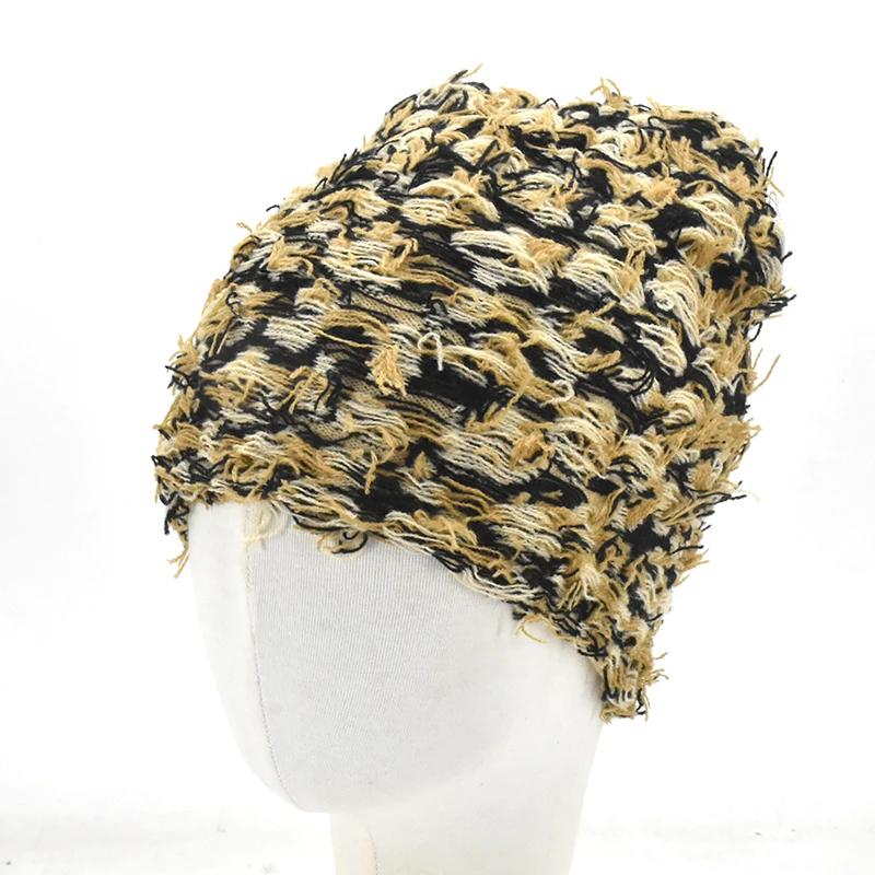 2024 חדש היפ הופ Balaclava כובעים סרוגים במצוקה מסכת סקי מלא פנים נשים הסוואה חיצונית מטושטשת סקי Balaclava Beanies Hat