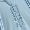 ZANZEA Women Casual Turn Down Collar Loose Backless Long Sleeve Blouse