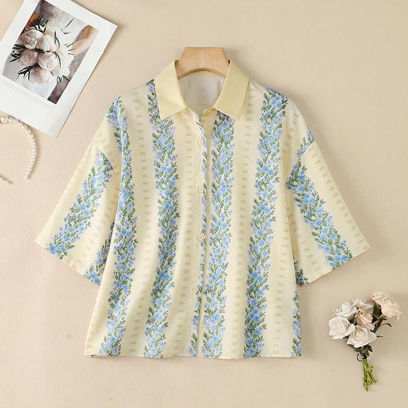 ZANZEA Women Casual Turn Down Collar Loose Half Sleeve Print Blouse