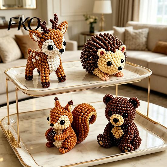Progetto Creativo con Perline Kit Piccolo Animale 3D con Perline, Kit Fai-da-Te Carino con Perline Colorate e Istruzioni Dettagliate, 4 Modelli