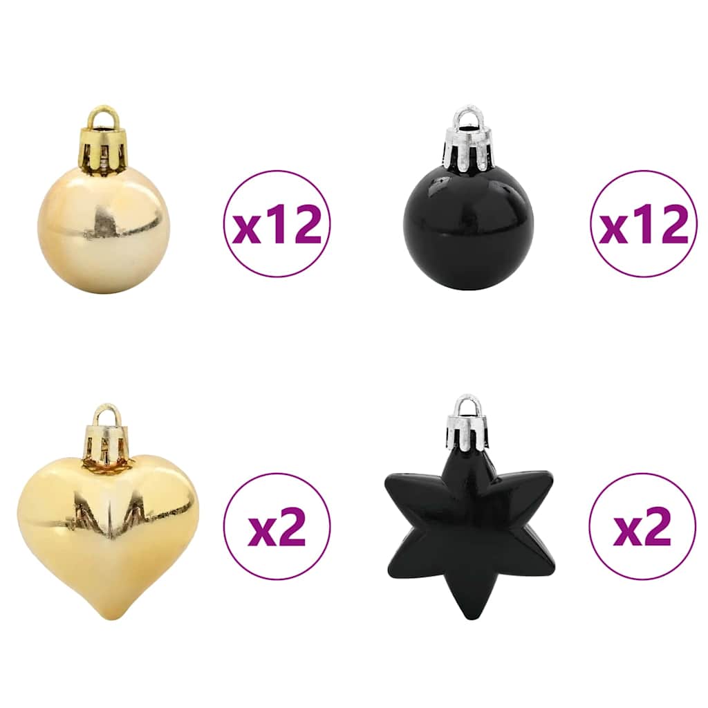 Christmas Ornament Set 40 pcs Black & Gold Plastic