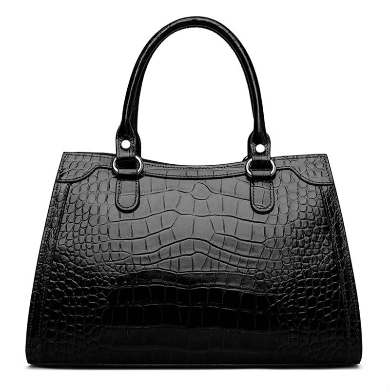 Stylish Brown Croco-Embossed Cowhide Tote Bag – Lightweight  & Elegant for Travel чёрный
