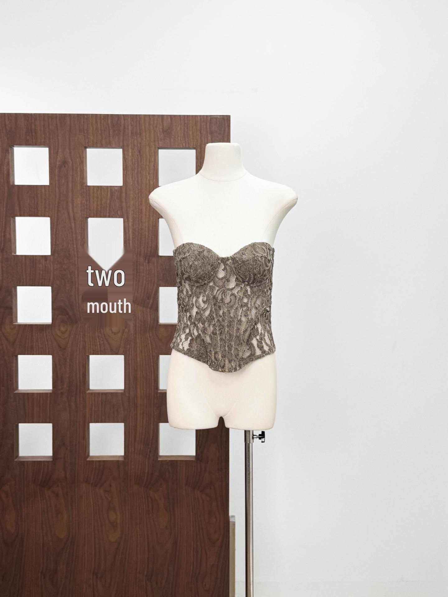 2025 Autumn/Winter Spicy Girl Lace Strapless Top & Irregular Skirt Set L