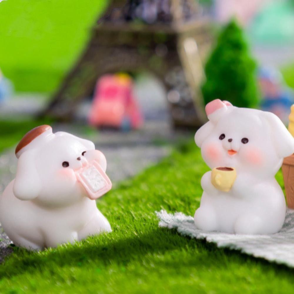 Dog Coffee Shop Animals Statue DIY Doll House Miniature Figurines Creative Mini Animals Figurine