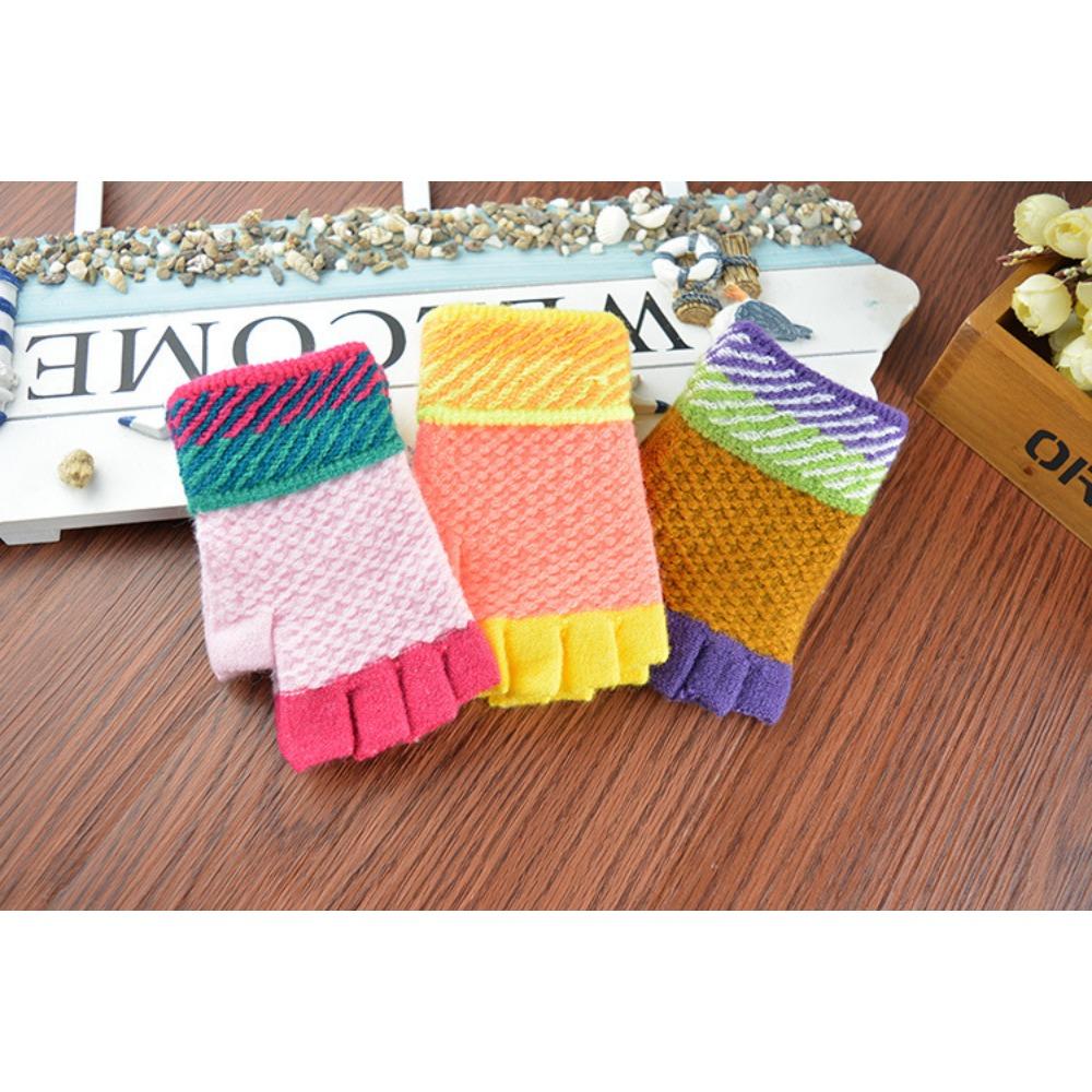 Children's Fashion Half-finger Thermal Gloves, Autumn and Winter Cycling Painting Leaking Finger Gloves, Student Gloves