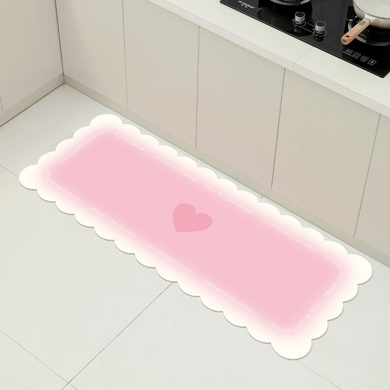 Floor Mat for Kitchen Non-slip Waterproof Oil-proof Carpet Pink Gradient Heart Rug Long Size Home Decoration Foot Mats