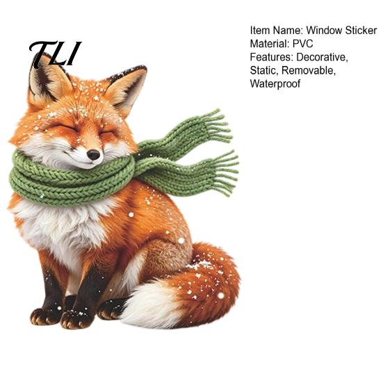Festive Home Ornament Fox Static Window Cling, Christmas Winter Glass Stickers, PVC Electrostatic Cling Holiday Party Supplies Decal for Door