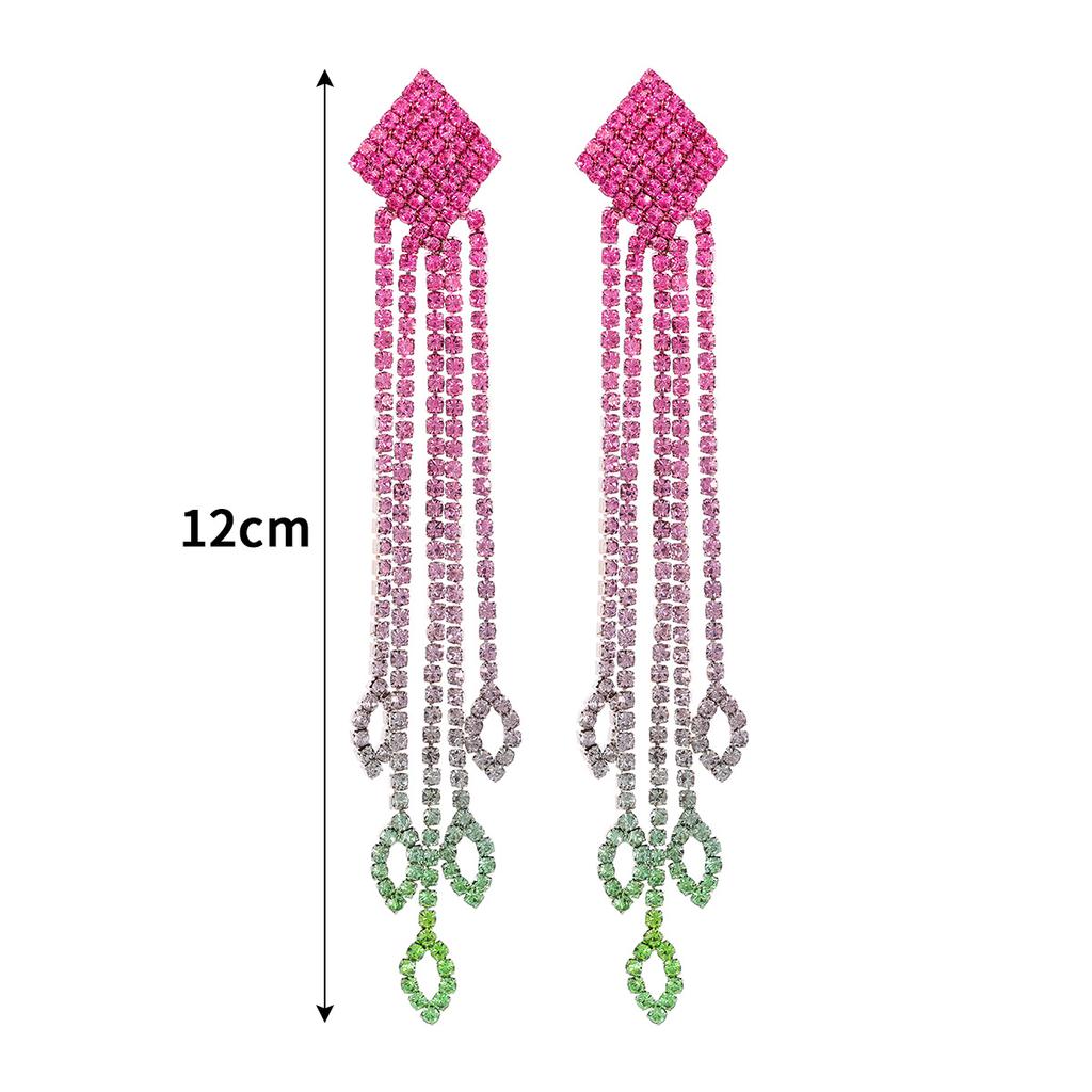 Temperament übertrieben geometrische farbige lange Ohrringe Senior Sense Strass Ohrringe weibliche Ohrringe 1 Paar