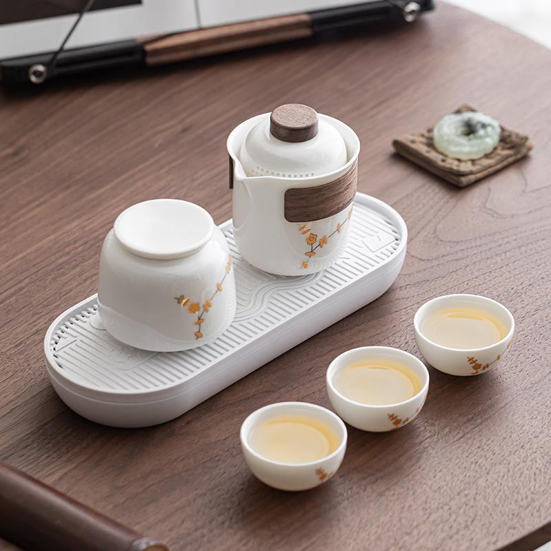 Car Kung Fu Travel Tea Set Ceramic Outdoor Camping Portable Kuaike Cup Tea Tray Tea Cup Storage Bag