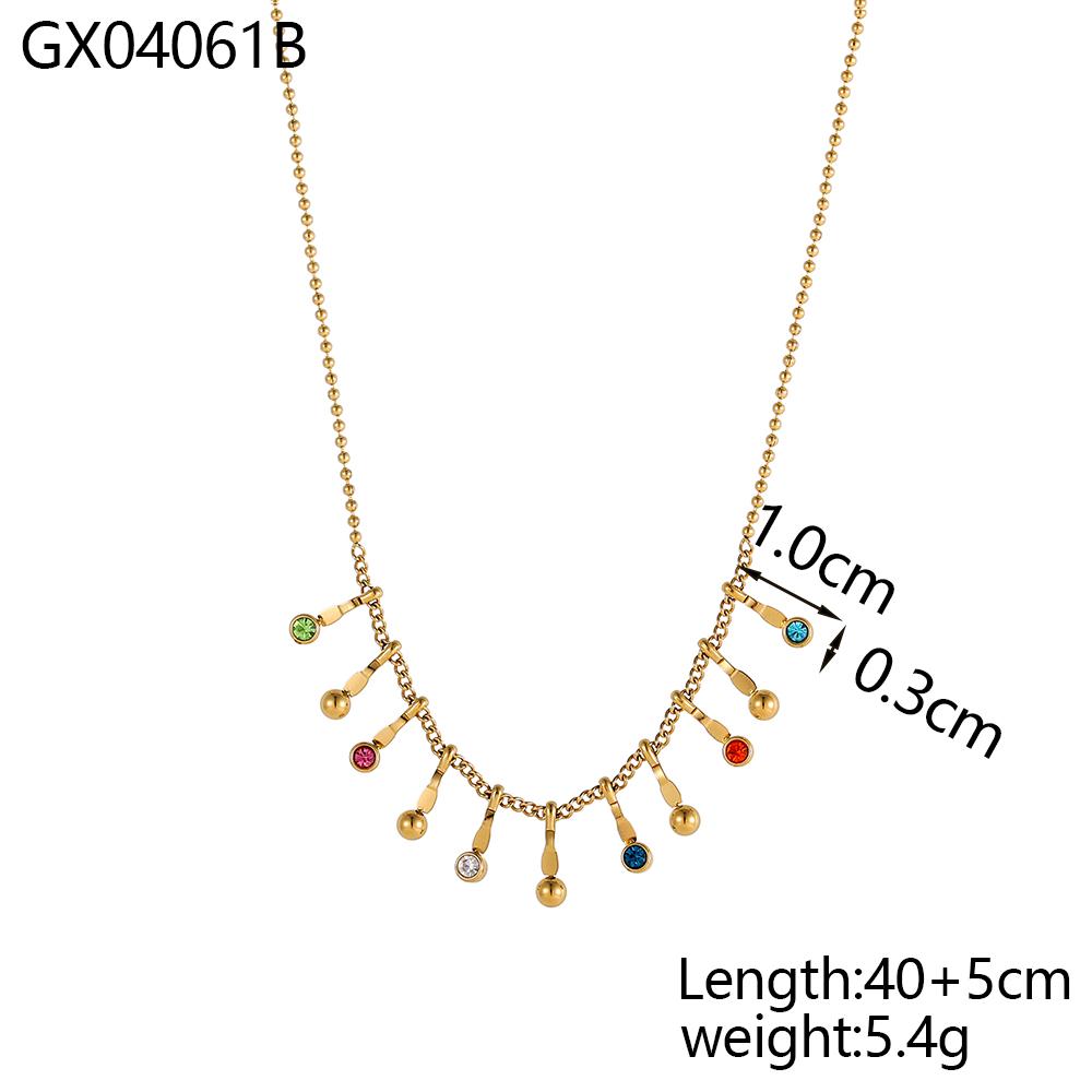 CARLIDANA Classic Gold Plated Stainless Steel Heart Shaped Geometric Rhinestone Tassel Beaded Bracelets Necklace Set Women