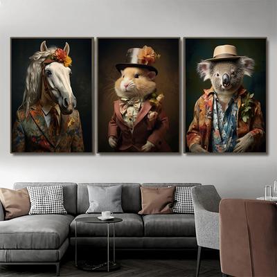 Animal In Boho Suit Poster Lion Elephant Chimpanzee Pictures Modern Wall Art Canvas Paintings for Living Room Home Decor
