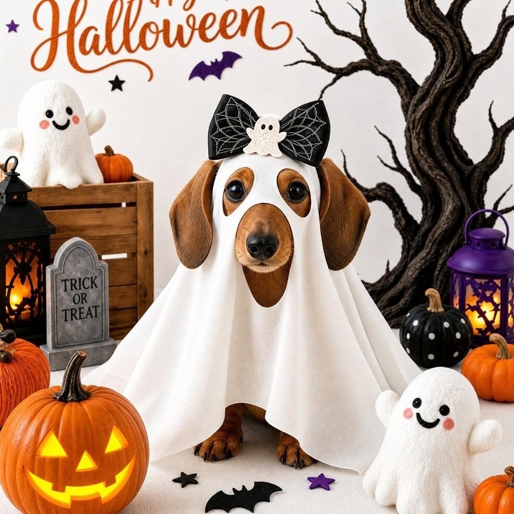 Spooky Dog Ghost Cape Breathable Pet Cosplay Clothes Pet Transformation Costume  Halloween