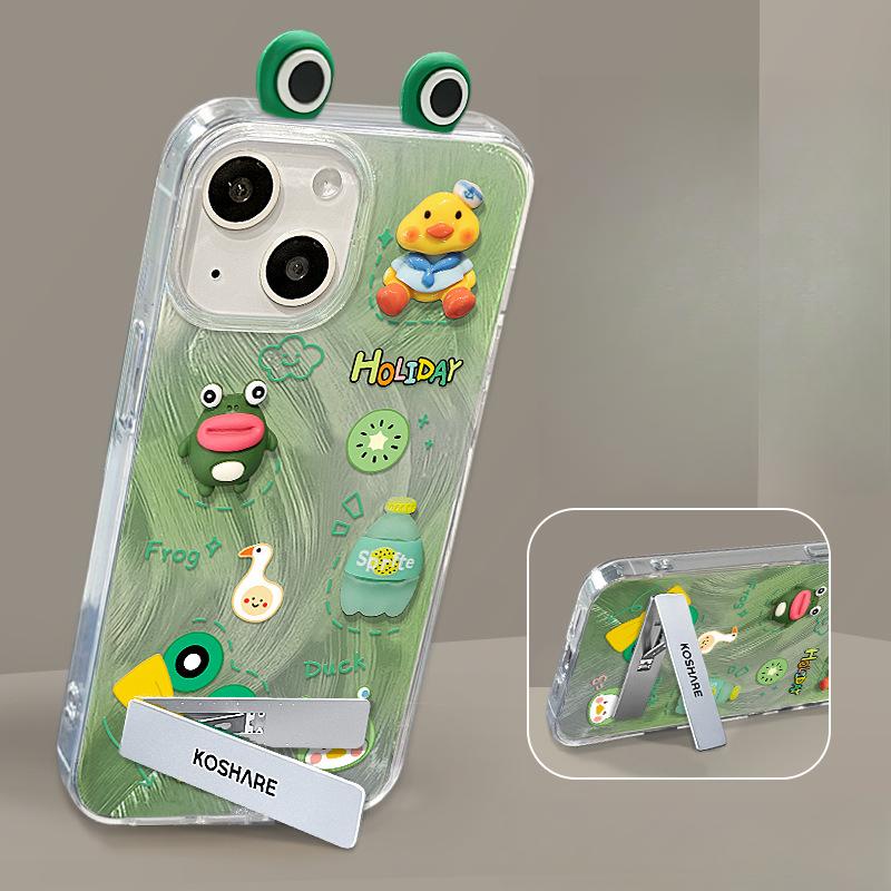 Applicable To Huawei Mate40pro Mobile Phone Case Nova12 Three-dimensional Frog Doll Invisible Bracket Feather Yarn Honor 100